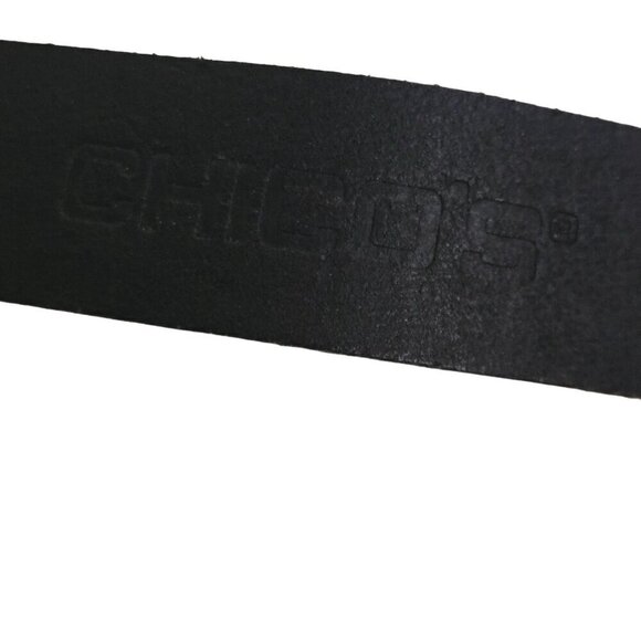 Chico's Vintage Black Leather Enamel Medalian Link Belt Size 30-34 - Picture 6 of 6